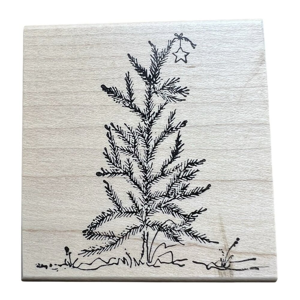 HOLLY BERRY HOUSE CHRISTMAS TREE‎ Large  Rubber Stamp 3 X 3 1/2”